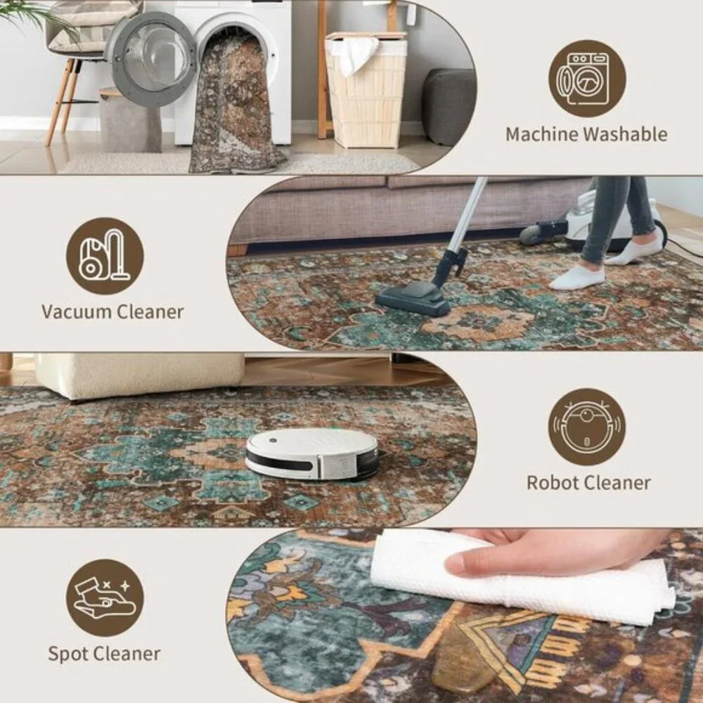 New 5x7 Area Rug, Washable, Non-Slip Vintage Carpet for Living Room & Bedroom